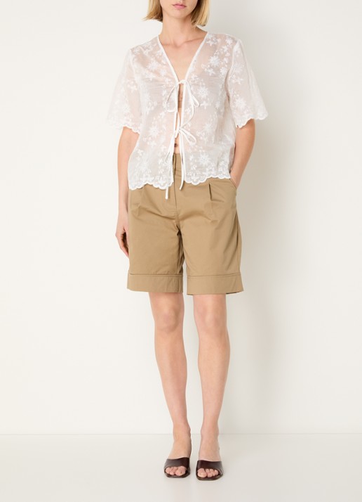 ROUGE EDIT Petra high waist wide fit korte broek - voorkant 2 camel