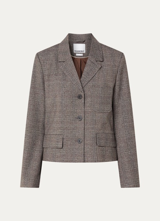ROUGE EDIT Roubrent blazer met gemêleerd dessin en klepzakken - voorkant 3 bruin