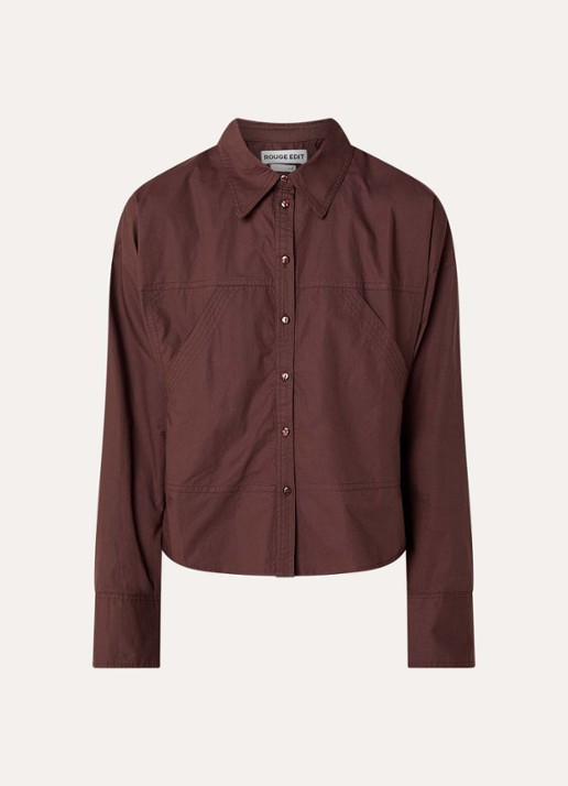 ROUGE EDIT Roubrook blouse met kraag - voorkant 3 donkerbruin