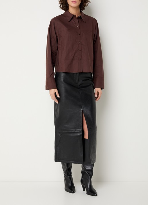 ROUGE EDIT Roubrook blouse met kraag - voorkant 4 donkerbruin