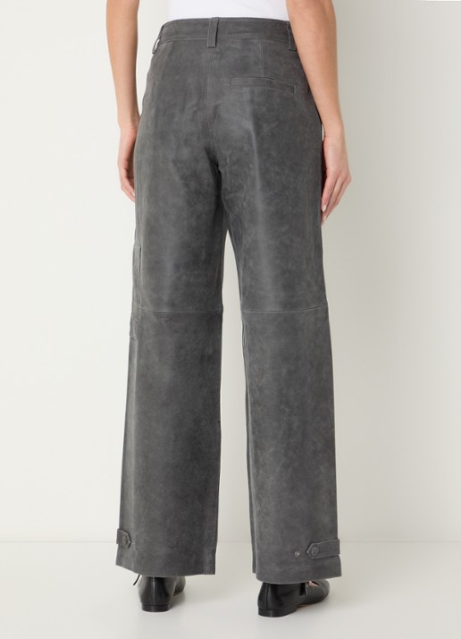 ROUGE EDIT Roubrooklyn high waist straight fit broek van lamsleer - achterkant 2 beige