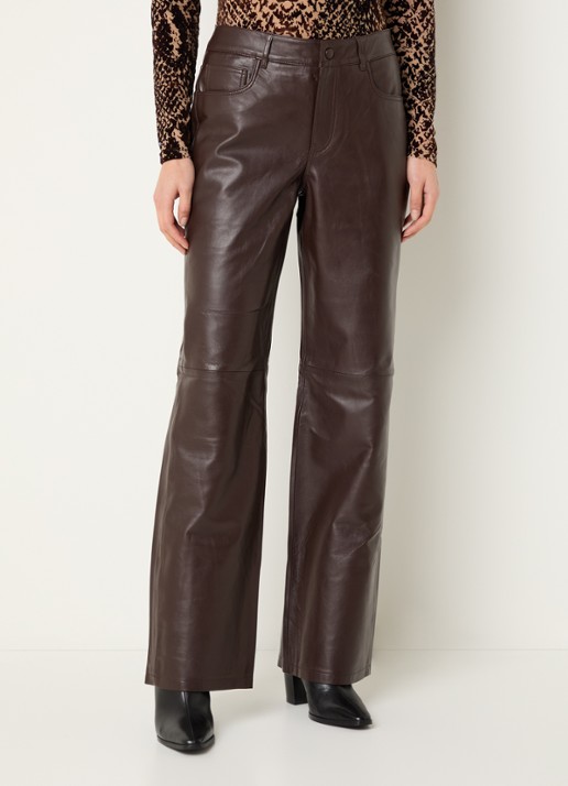 ROUGE EDIT Roucamden mid waist straight fit broek van lamsleer