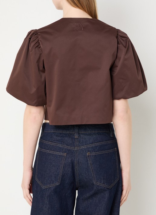 ROUGE EDIT Roudetta blouse met ballonmouw - achterkant donkerbruin