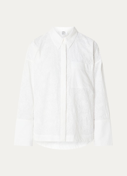 ROUGE EDIT Rouemma blouse met borduring en borstzak - voorkant 2 wit