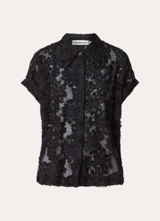 ROUGE EDIT Roukyoto semi-transparante blouse met structuur - voorkant zwart