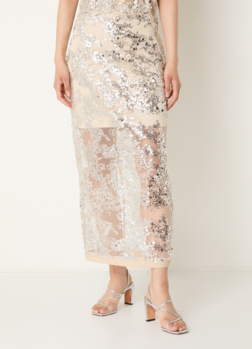 ROUGE EDIT Rouleona semi-transparante midi rok met pailletten