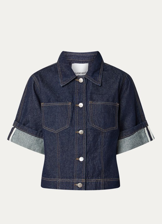 ROUGE EDIT Roumartine blouse van denim met borstzak - voorkant 2 indigo