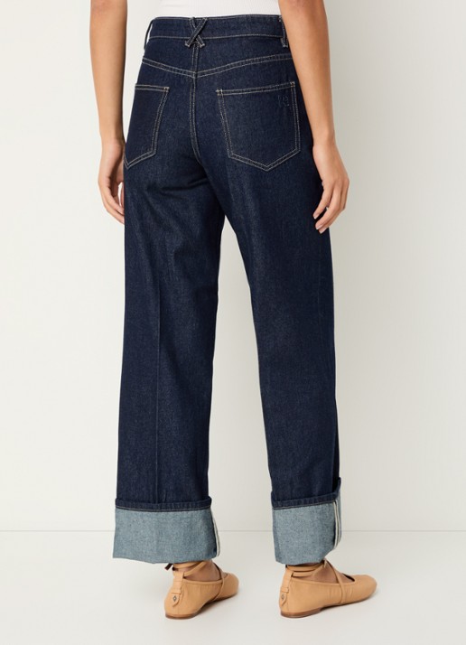ROUGE EDIT Roumartine high waist straight leg jeans met donkere wassing - achterkant 3 indigo