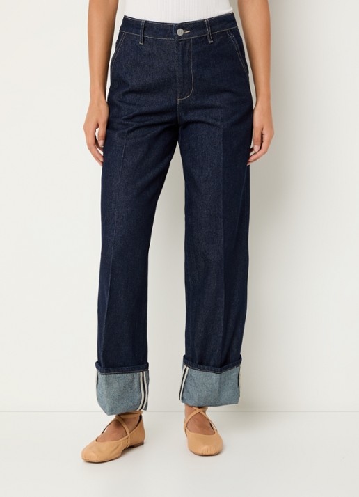 ROUGE EDIT Roumartine high waist straight leg jeans met donkere wassing - detail 4 indigo