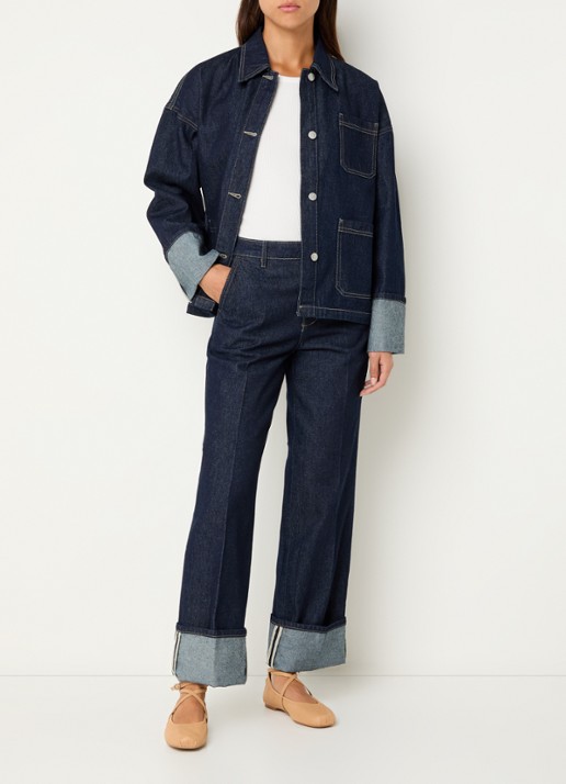 ROUGE EDIT Roumartine high waist straight leg jeans met donkere wassing - voorkant 2 indigo