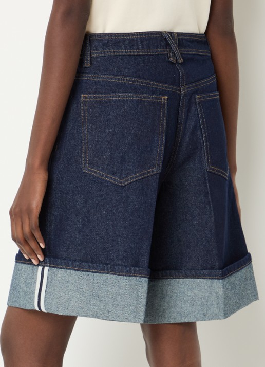 ROUGE EDIT Roumartine high waist wide fit korte broek van denim - achterkant 3 indigo