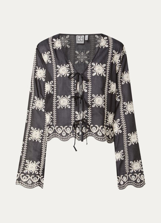 ROUGE EDIT Rounala blouse met gestrikt detail en borduring - voorkant 2 zwart