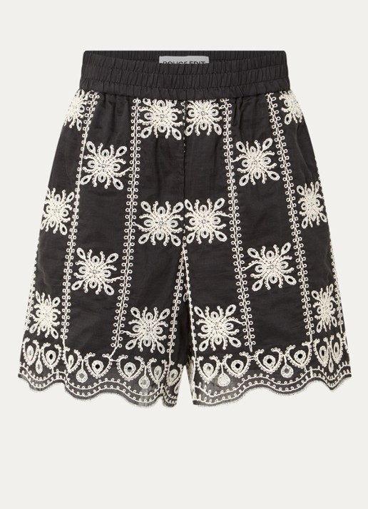 ROUGE EDIT Rounala high waist straight fit korte broek met borduring - voorkant 2 zwart