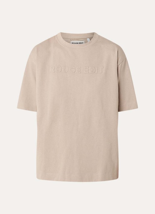 ROUGE EDIT Rounella T-shirt met logoborduring - voorkant beige
