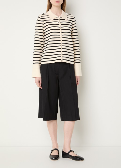 ROUGE EDIT Roupaula high waist straight fit culotte met steekzakken - voorkant 4 zwart