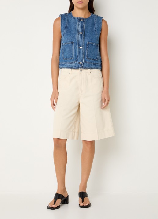 ROUGE EDIT Rouramonas gilet van denim met opgestikte zakken  - voorkant 4 indigo