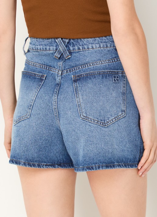 ROUGE EDIT Rouramonas high waist straight fit korte broek van denim - achterkant indigo
