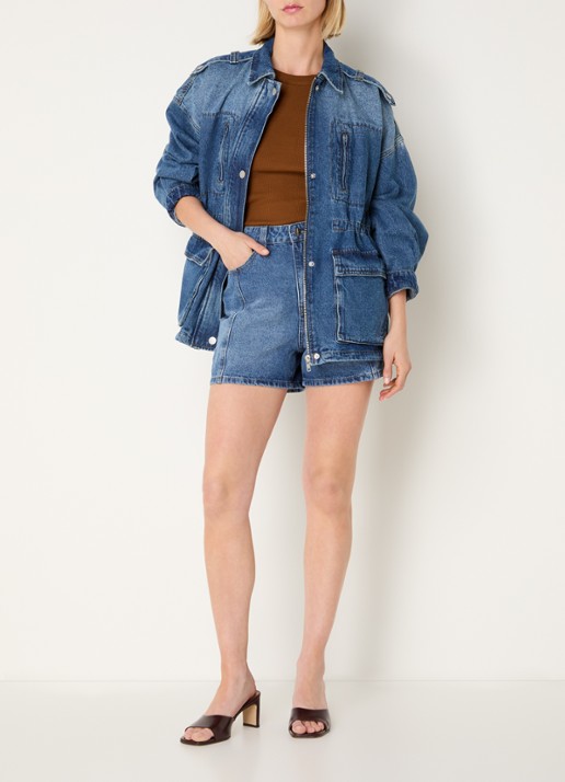 ROUGE EDIT Rouramonas high waist straight fit korte broek van denim - voorkant 4 indigo