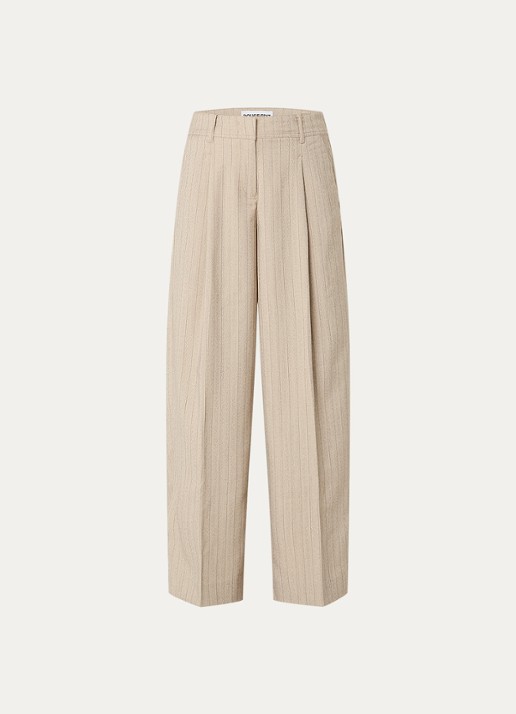 ROUGE EDIT Rousaga high waist wide fit pantalon met steekzakken - voorkant 3 beige