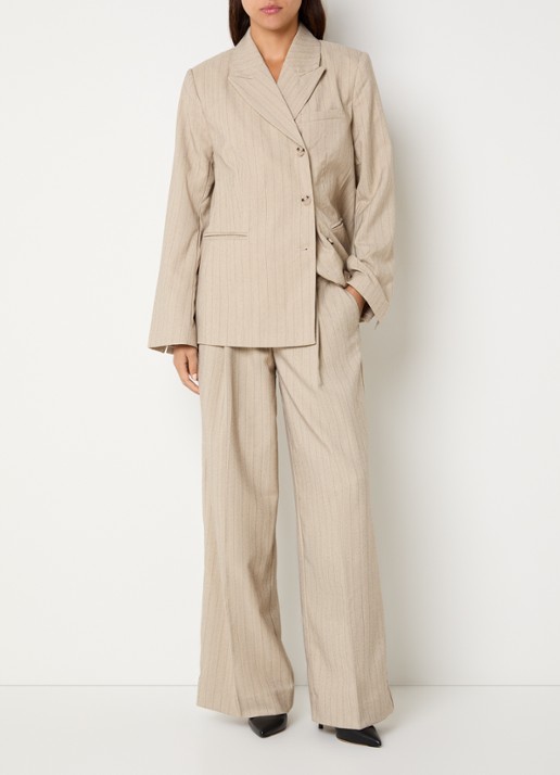 ROUGE EDIT Rousaga high waist wide fit pantalon met steekzakken - voorkant 4 beige