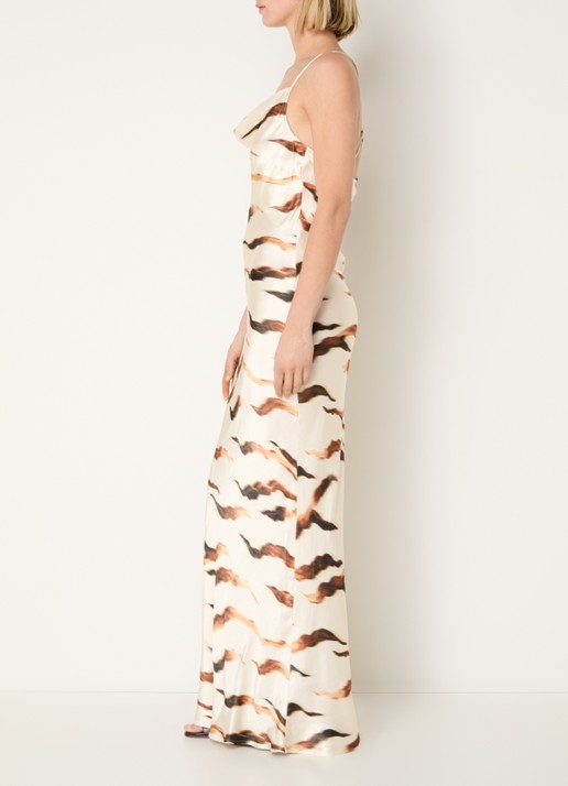 ROUGE EDIT Rousmillas maxi jurk met zebraprint - achterkant 2 creme