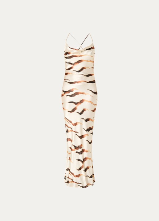 ROUGE EDIT Rousmillas maxi jurk met zebraprint - voorkant 3 creme