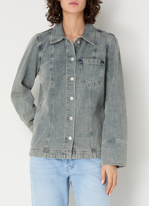 ROUGE EDIT Rouvivian blouse van denim met borstzak