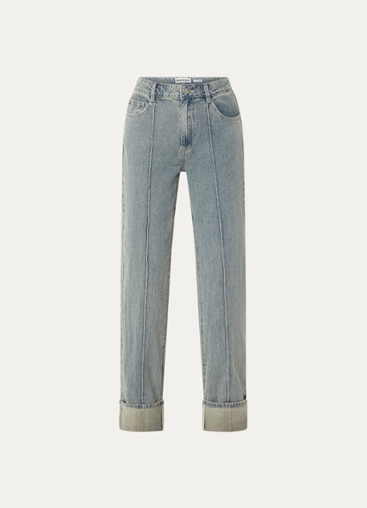 ROUGE EDIT Rouvivian high waist straight leg jeans met steekzakken - voorkant lichtblauw