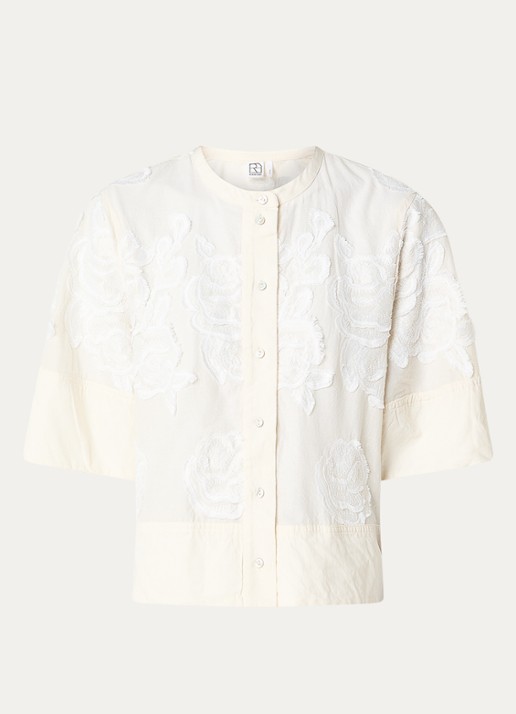 ROUGE EDIT Rouzella blouse met bloemborduring - voorkant creme