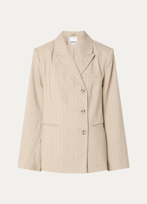 ROUGE EDIT Saga blazer met krijtstreep en steekzakken - voorkant 3 beige