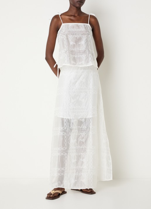 ROUGE EDIT Semi-transparante top met broderie - voorkant 4 gebroken wit