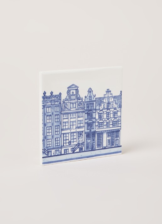 Royal Delft Grachtenpand 2 tegel 13 x 13 cm - voorkant 2 wit