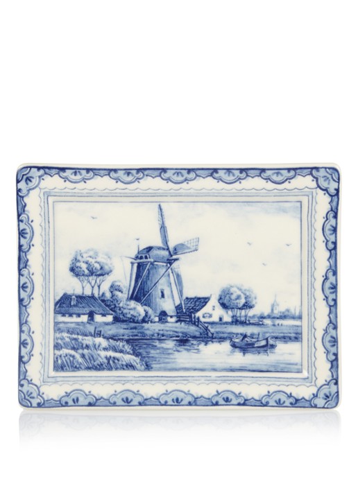 Royal Delft Molen bord 15 cm - voorkant blauw