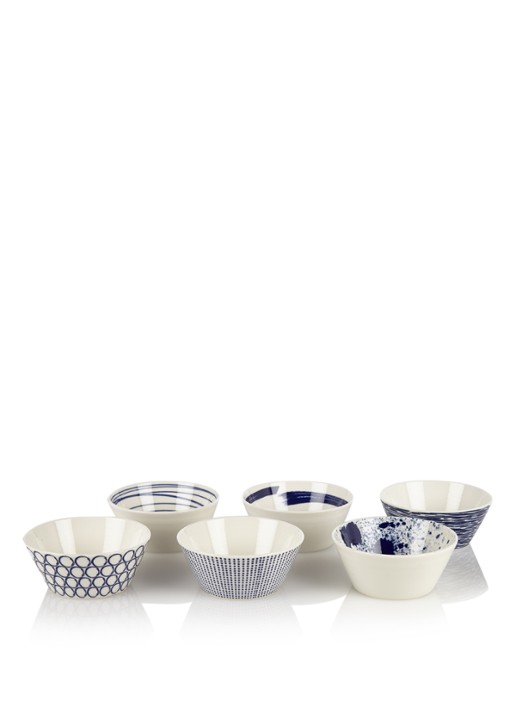 Royal Doulton Pacific kom 11 cm set van 6 - voorkant blauw