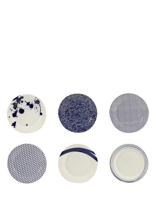 Royal Doulton Pacific ontbijtbord 24 cm set van 6 - voorkant donkerblauw