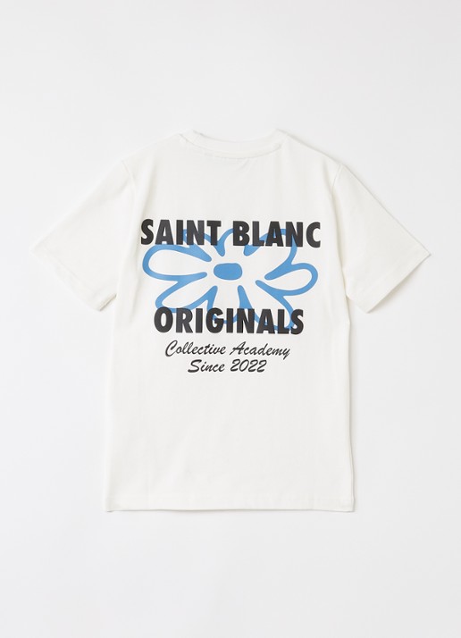 Saint Blanc Flower T-shirt met logo- en backprint - voorkant 2 gebroken wit