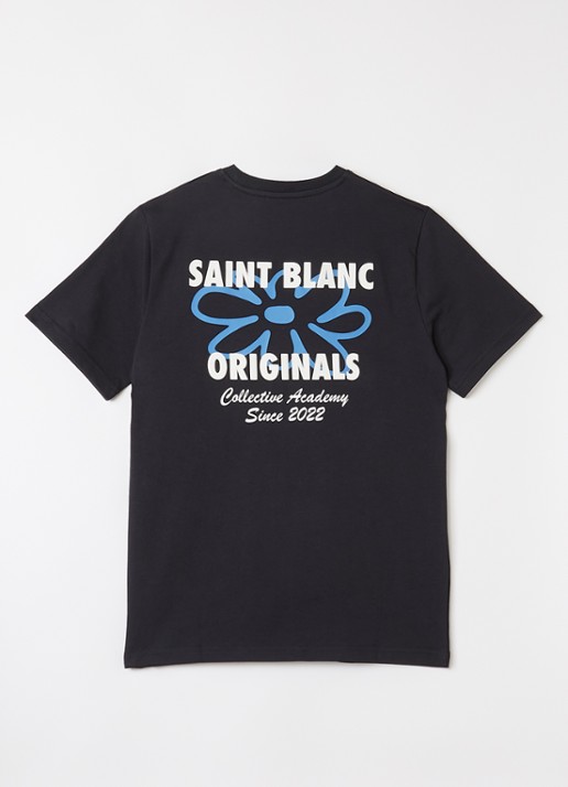 Saint Blanc Flower T-shirt met logo- en backprint - voorkant 2 donkerblauw