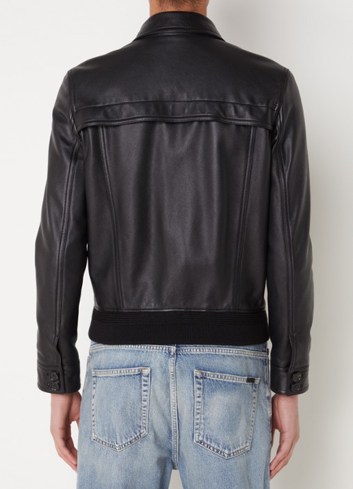 Saint Laurent Bomberjack van lamsleer met paspelzakken - achterkant zwart