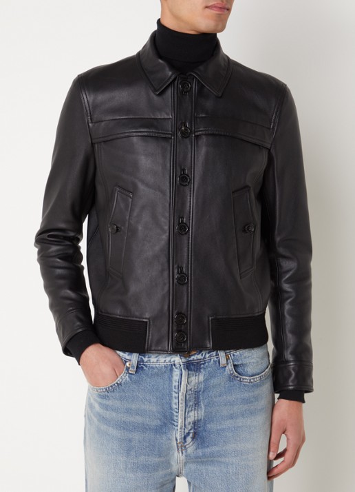 Saint Laurent Bomberjack van lamsleer met paspelzakken - detail 2 zwart