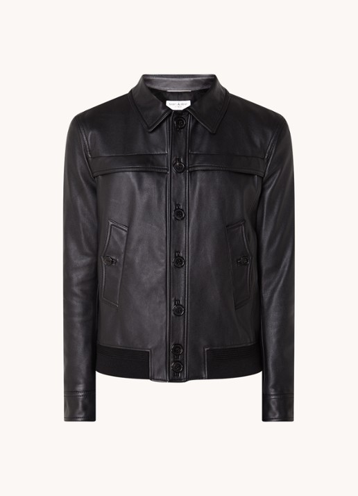 Saint Laurent Bomberjack van lamsleer met paspelzakken - voorkant 5 zwart