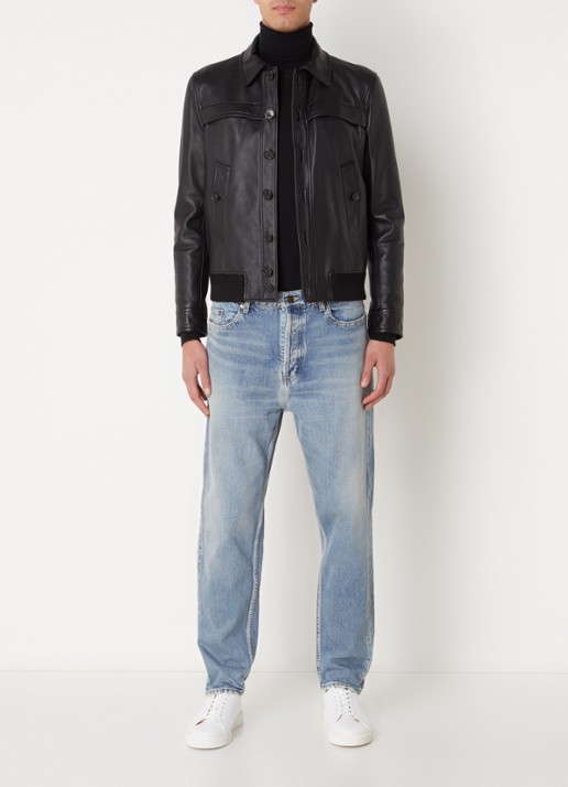 Saint Laurent Bomberjack van lamsleer met paspelzakken - voorkant 6 zwart