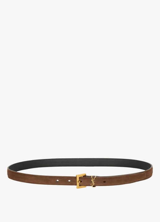 Saint Laurent Boucle Carree riem van kalfssuède - detail 2 bruin