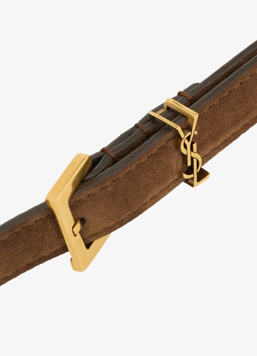 Saint Laurent Boucle Carree riem van kalfssuède - detail 2 bruin