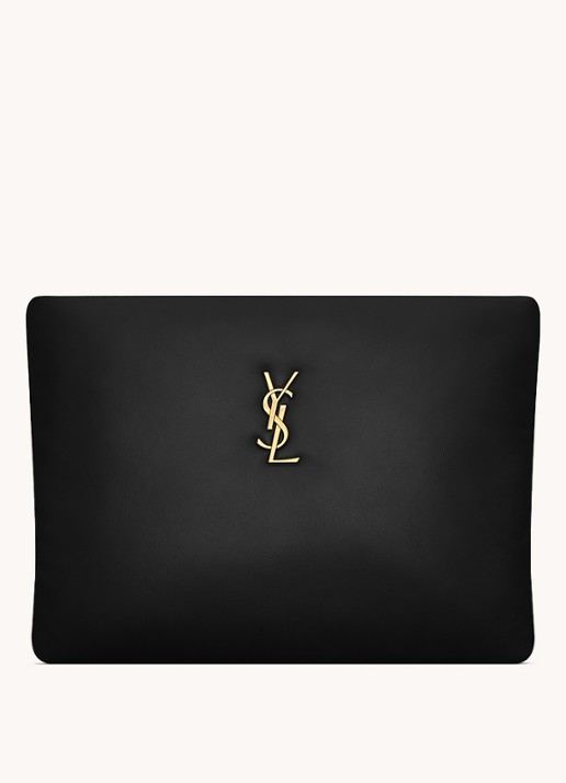 Saint Laurent Calypso Large clutch van lamsleer - voorkant 2 zwart