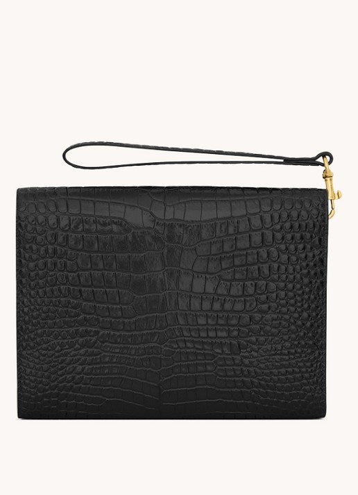 Saint Laurent Cassandre clutch van kalfsleer met crocostructuur - detail 2 zwart