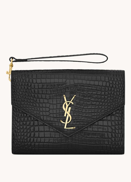 Saint Laurent Cassandre clutch van kalfsleer met crocostructuur