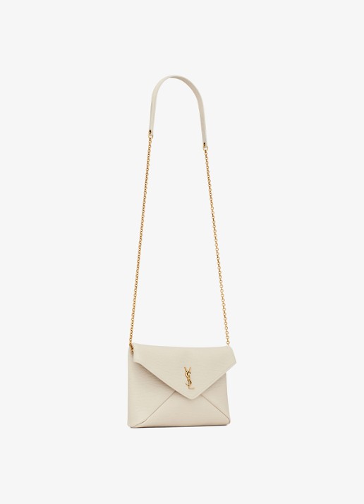 Saint Laurent Cassandre clutch van lamsleer met afneembare schouderriem - detail 3 gebroken wit