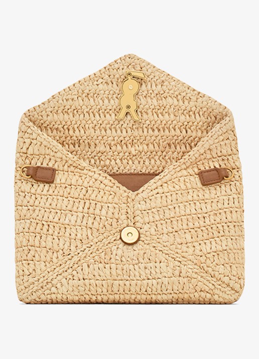 Saint Laurent Cassandre crossbodytas van raffia met leer - detail 5 beige