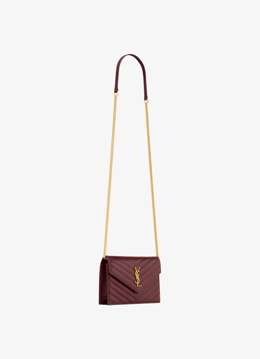 Saint Laurent Cassandre Envelope clutch van lamsleer met afneembare schouderriem - detail 3 bordeauxrood