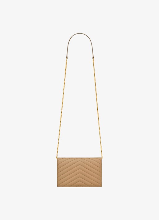 Saint Laurent Cassandre Envelope clutch van lamsleer met afneembare schouderriem - achterkant 6 beige
